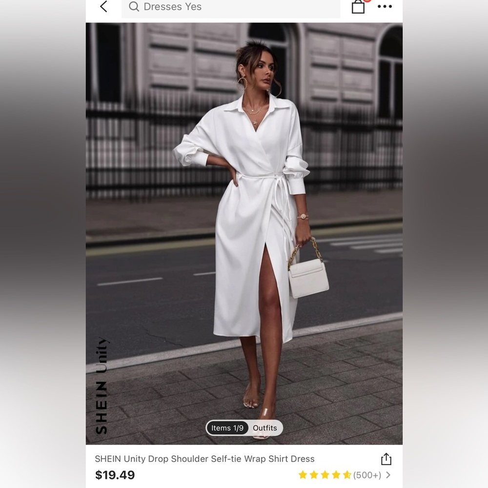 SHEIN Unity Drop Shoulder Self-tie Wrap Shirt Dress